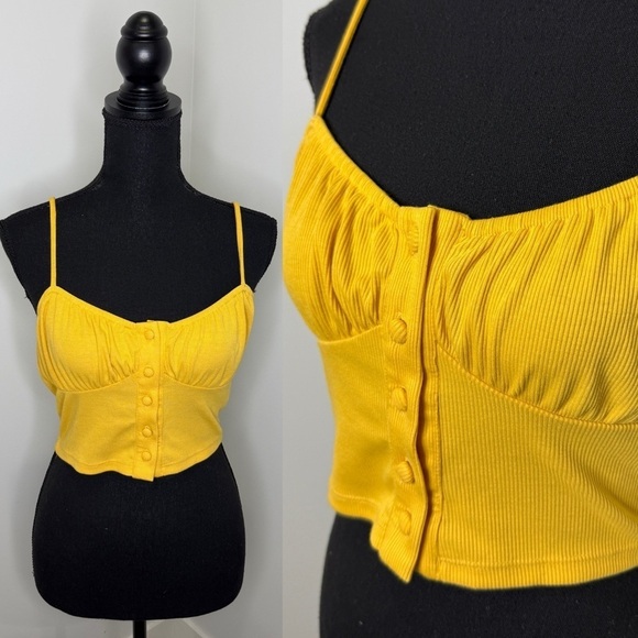 Forever 21 Women’s Yellow Button Up Crop Top (M) - Picture 1 of 7